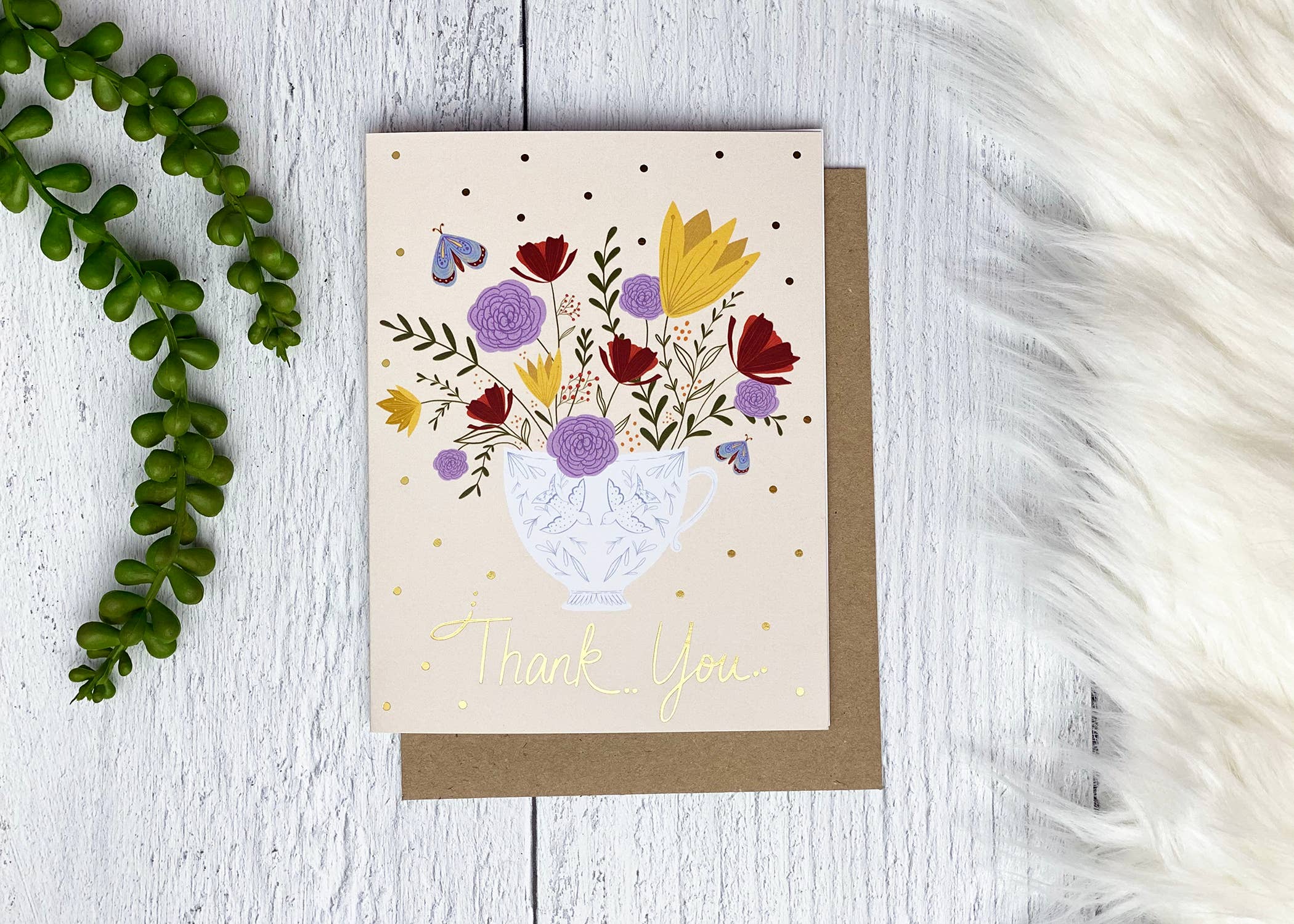 Amicreative - Wholesale Thank You Card - Thank you Teacup Gold Foil Greeting Card1