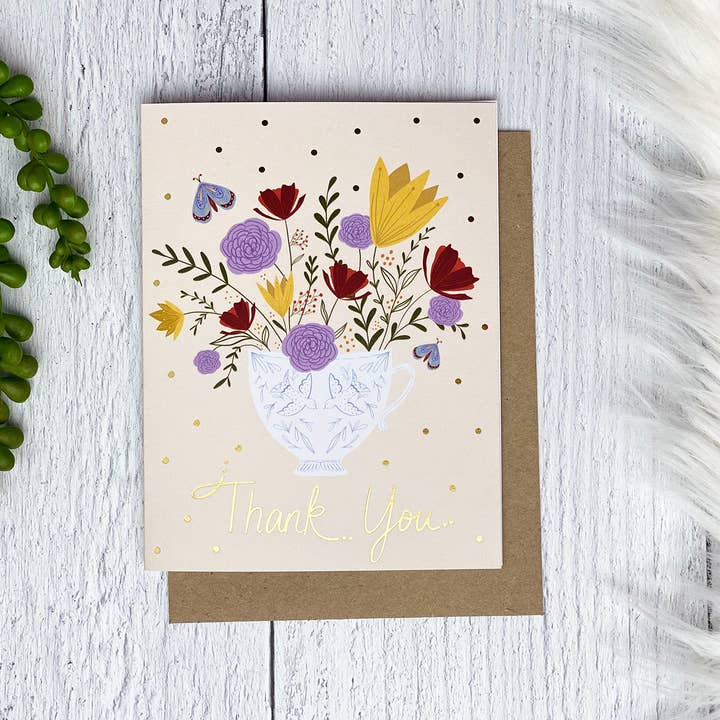 Amicreative - Wholesale Thank You Card - Thank you Teacup Gold Foil Greeting Card1