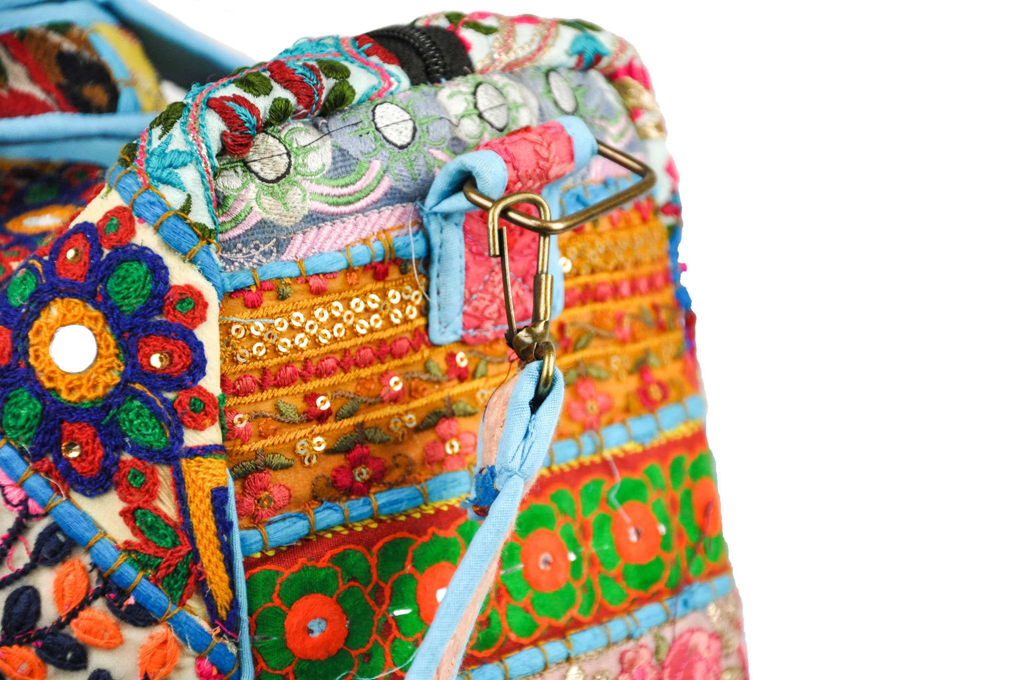 Zumki - Wholesale Weekender Bag - Women's - Dahlia Embroidered Patchwork Cotton Duffle Bag5