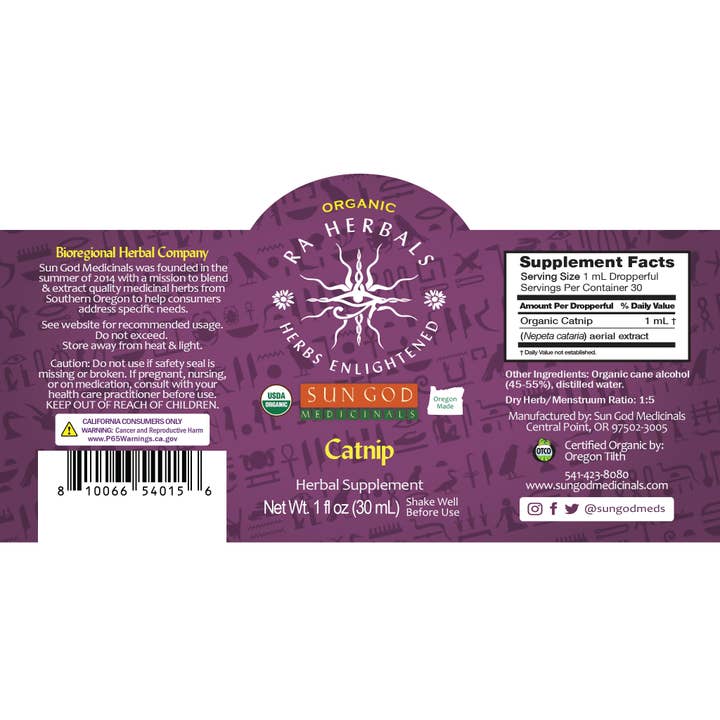 Sun God Medicinals - Wholesale Tincture - Organic Catnip Tincture 1oz