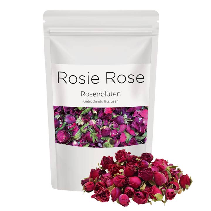 ROSIE ROSE – Engroshandel Tørrede/dehydrerede grøntsager – Dekorative rosenblade i 7 farver - 50 g | Spiselig, topping