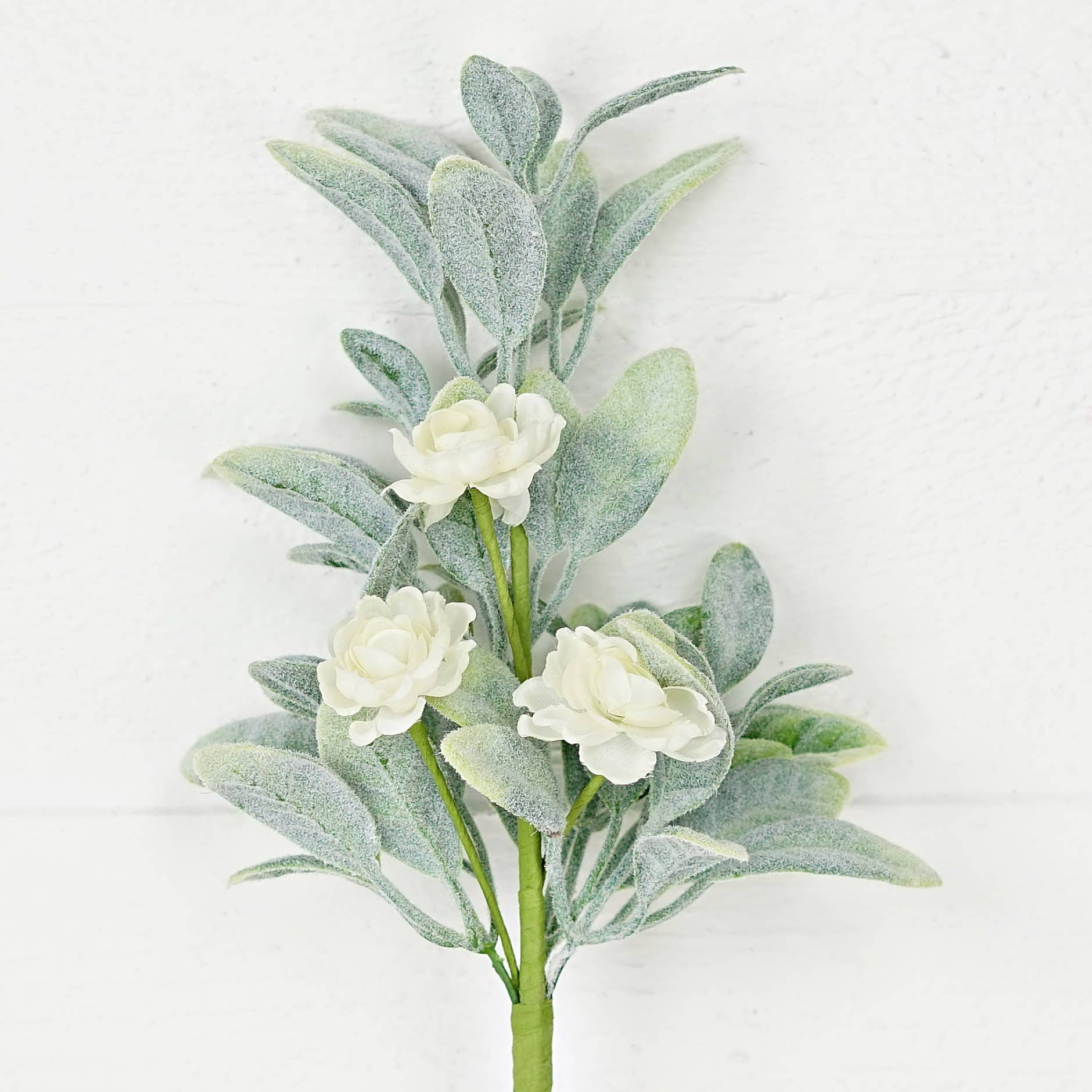 Holiday Depot Inc. - Wholesale Artificial Flowers - 35266- 16in Bush-Lamb Ears with Cream Ranunculus2