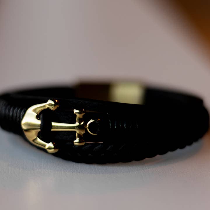 Sedy Jewelry - Wholesale Cuff Bracelet - Men’s Leather Bracelet with Gold-Tone Stainless Steel 2