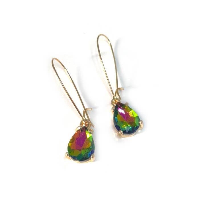 StarryNYC - Wholesale Dangle Earrings - Midi Size Teardrop 5A Grade Glass Drop Kidney Wire Earrings36