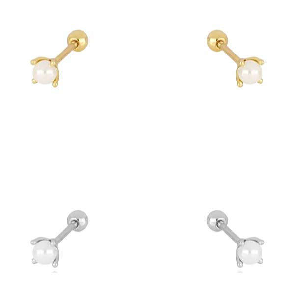 Tiny Pearl Screw Flat Back Earrings for wholesale by KIKICHIC