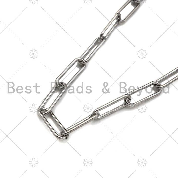 BestBeads&Beyond - Wholesale Link & Chain Necklace - Non-tarnish Stainless Steel Paper Clip Chain, 7x19mm, Antique Silver Color Unfinished Jewelry Chains, Wholesale Chain,sku#A1011