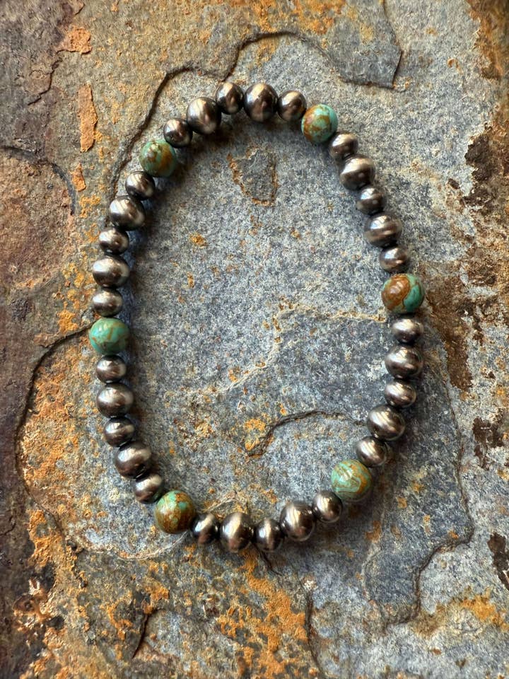 Kingman Turquoise Sterling Silver Pearl Bracelet for wholesale by Wild Mountain Silver