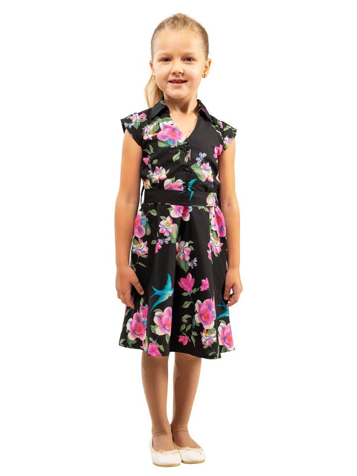 Mädchen Kinder Kleider mit Kragen und Knopfleiste Blumenmuster 3 Farben für den Großhandel von Miss Lavish London