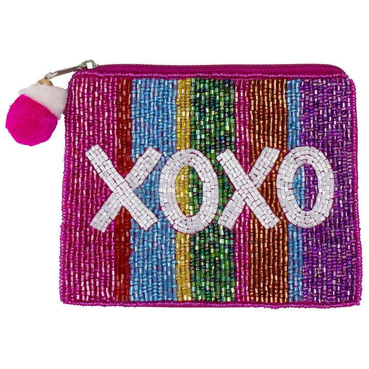 XOXO MULTI STRIPE PERLENMÜNZTASCHE für den Großhandel von Pizzazz, Inc.