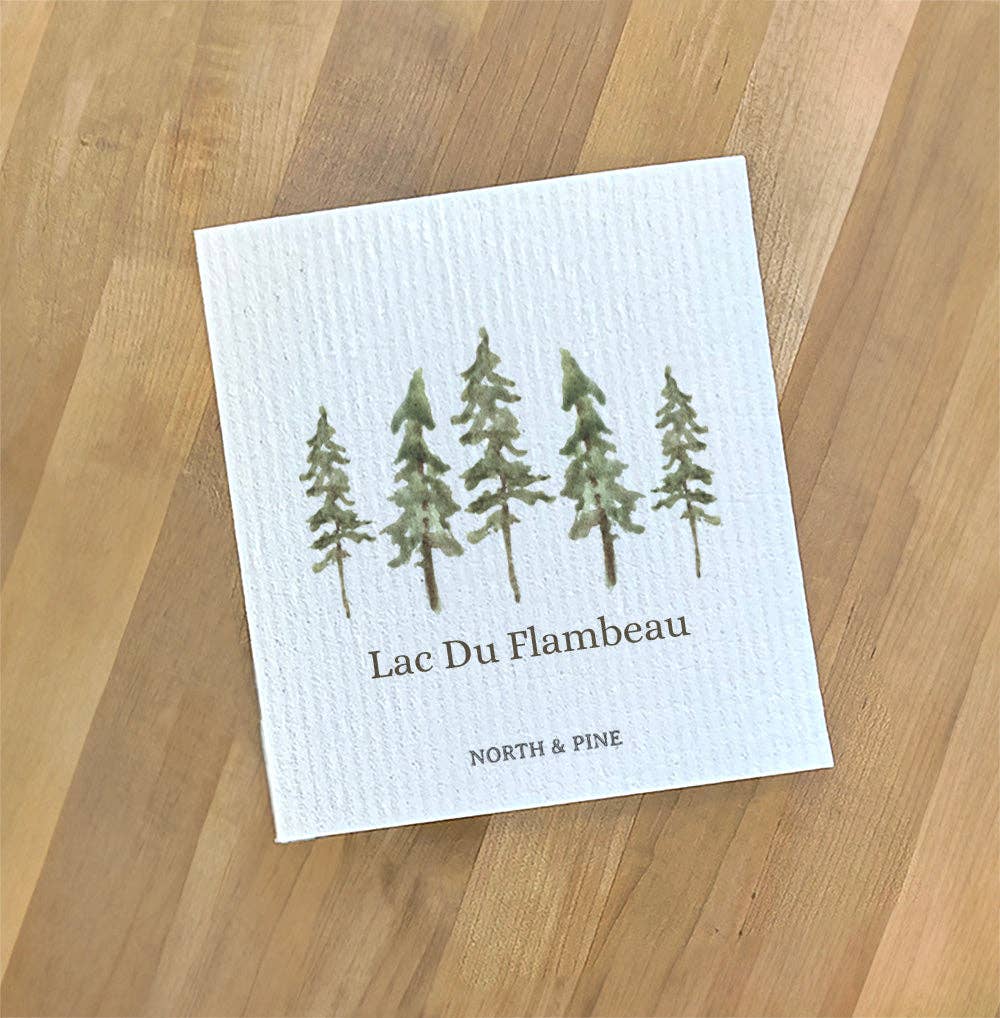 North & Pine - Wholesale Dishcloth - Watercolor Pines - Custom Swedish Dish Cloth