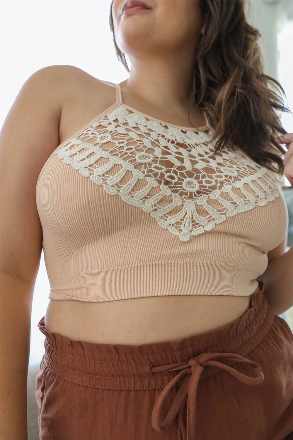 Leto Accessories - Wholesale Bralette - Women's - Chic Plus Size Crochet Lace Bralette with High Neck Design13