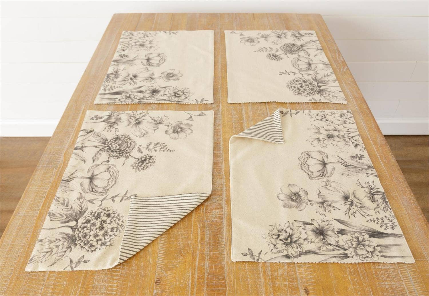 Audrey's Home & Gift - Wholesale Placemat - Reversible Placemat - Black And White Botanicals (Pk/04)2