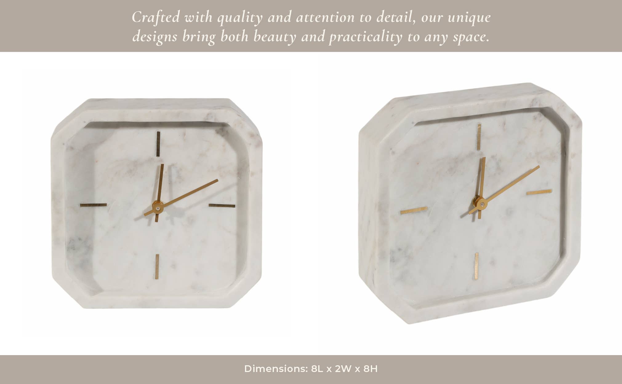Sagebrook Home - Wholesale Desk Clock - White/Gold 8 in. Modern Marble Octagon Table Clock12