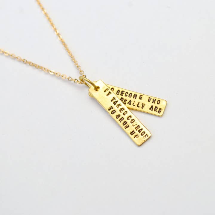 Chocolate and Steel – wholesale Pendant/charm necklace – It Takes Courage to Grow Up and Become Who You Really Are -EE Cummings Quote Necklace2