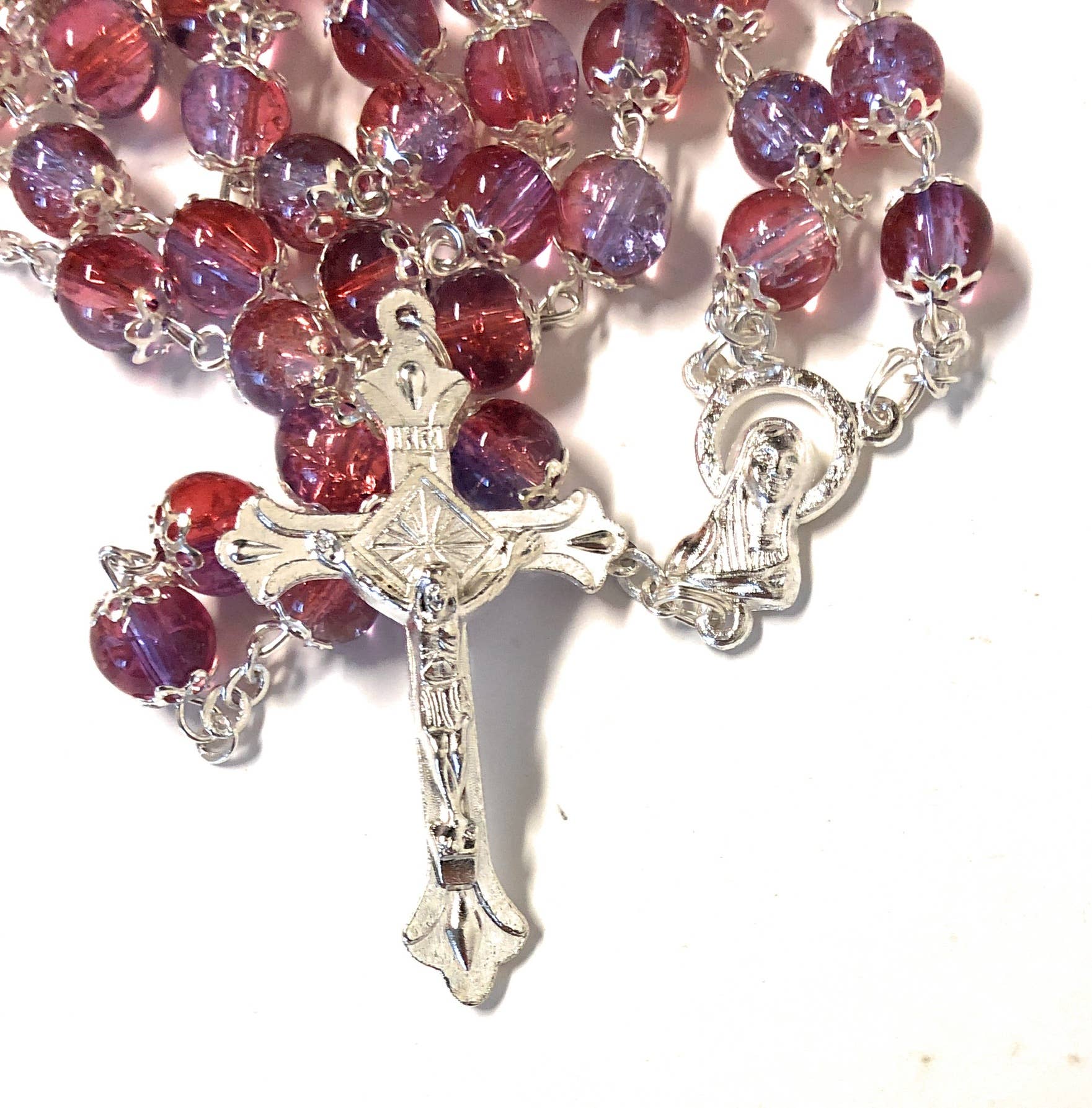 Costa Articoli Religiosi - Wholesale Prayer Beads Necklace - Red/Purple Shaded Round Glass Rosary mm. 72