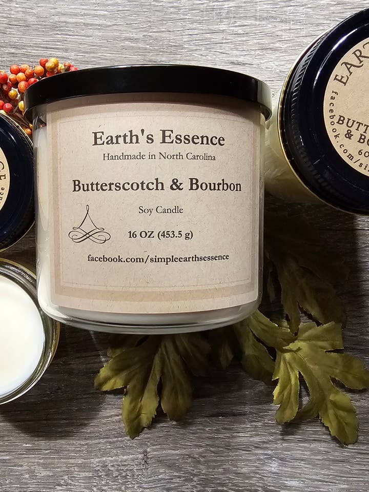 Candele in Barattolo di Vetro al Caramello e Bourbon, Scegli una Dimensione per la vendita all'ingrosso da parte di Earth's Essence