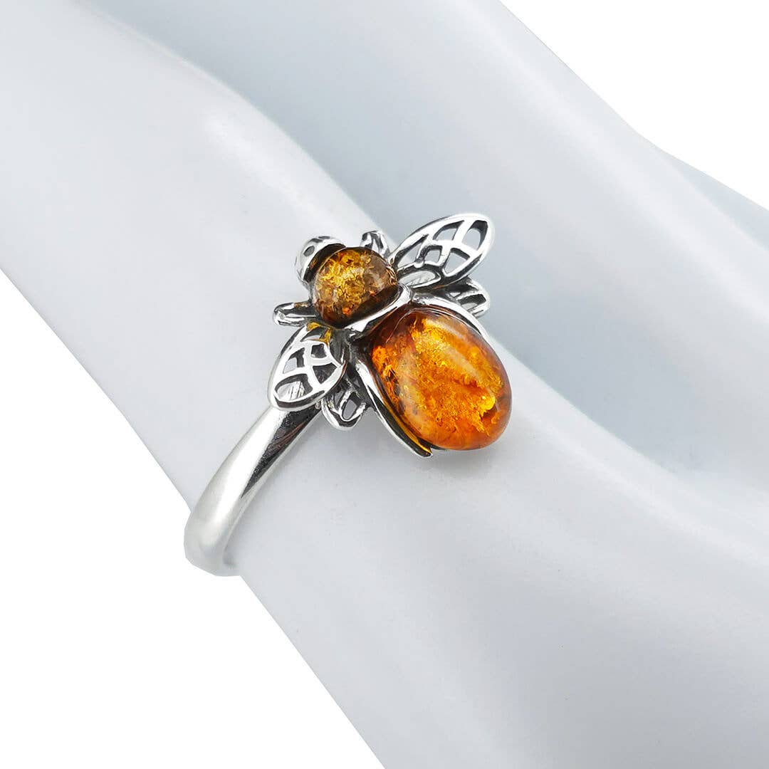 Amberman - Wholesale Cocktail/Statement Ring - Cognac Amber Sterling Silver Bee Ring1