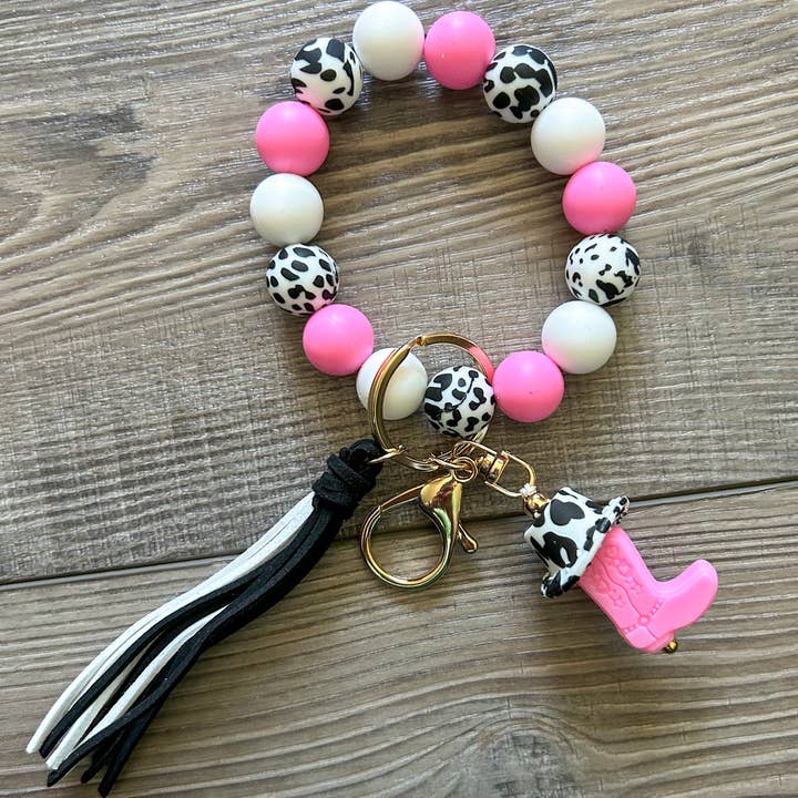 JILLIAN INK LLC - Wholesale Keychain Bracelet - Hat and Boot Silicone Beaded Western Wristlet Keychain