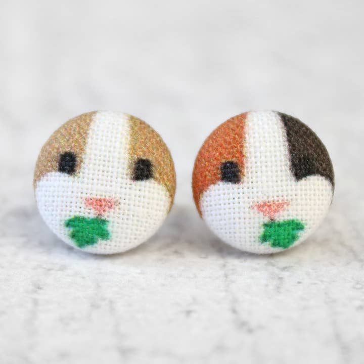 Guinea Pig Fabric Button Earrings for wholesale by Rachel O's