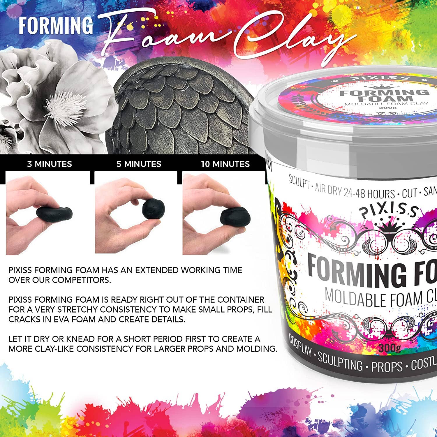 Pixiss - Wholesale Putty/Slime - Kids - PIXISS Forming Foam Moldable Foam; 300gm. (Black, White, Beige, Gray)2