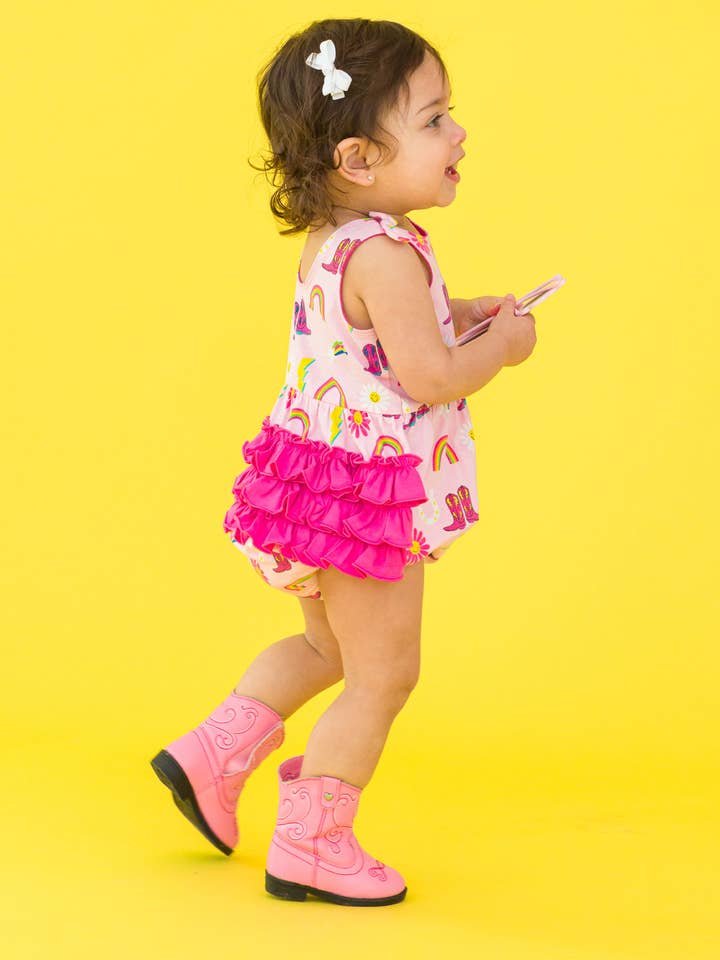 Pink Baby Girls Cowgirl Cutie Knit Tie Shoulder Bubble Romper
for wholesale on Faire0
