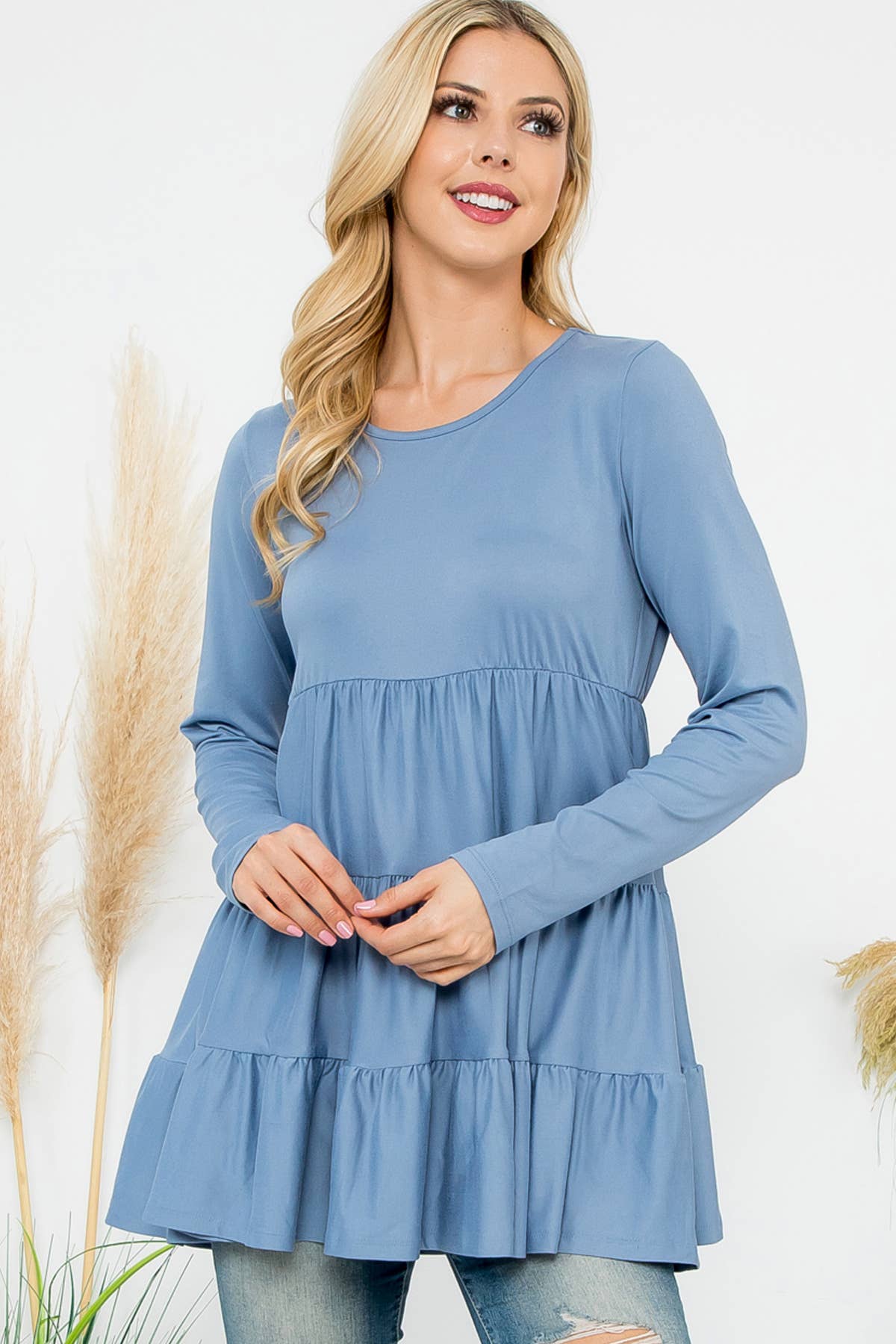 You & Me - Wholesale Tuniek - Dames - YMT20005V-STEVIGE GELAAGDE TOP MET LANGE MOUWEN5