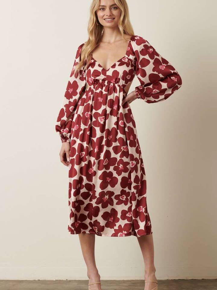 H42854-GROSSES MIDIKLEID MIT BLUMENDRUCK für den Großhandel von mittoshop