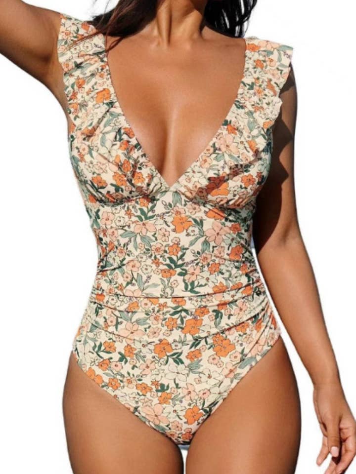 Floral Print Flounce Back String Tie Swimwear DPSW1001 for wholesale by Dipped Shop
