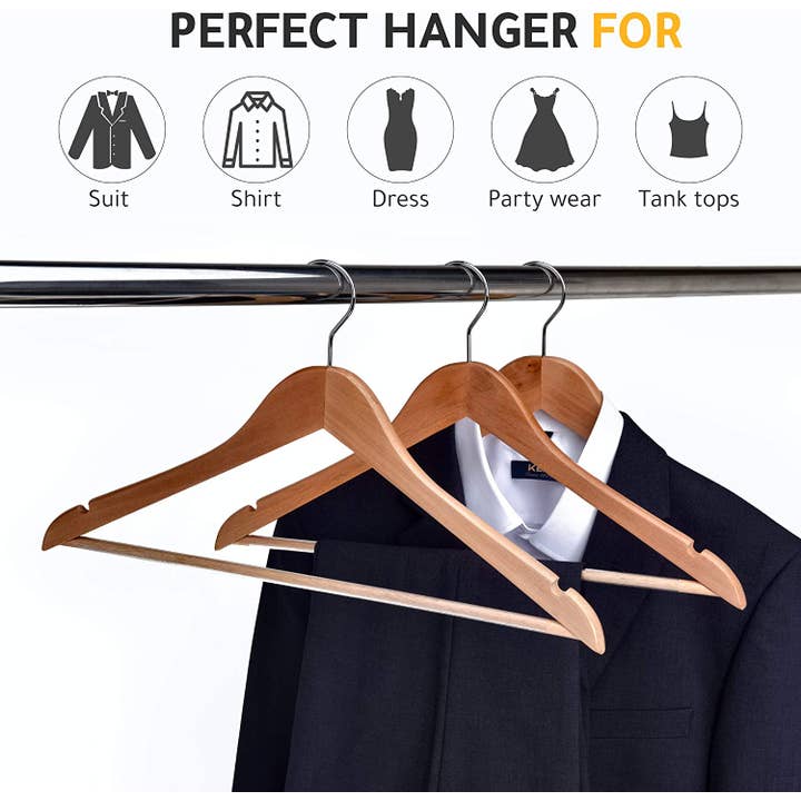 Quality Hangers - Wholesale Clothes Hangers - W030 Semi Curved Wooden Hanger, 17.5" Natural - 90