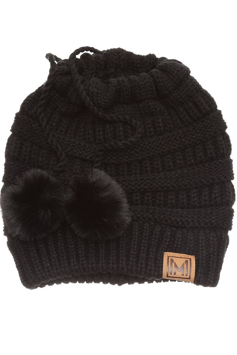 Fashion City - Wholesale Beanie - Women's - Women's Ponytail Adjustable Pom String Knit Hat0