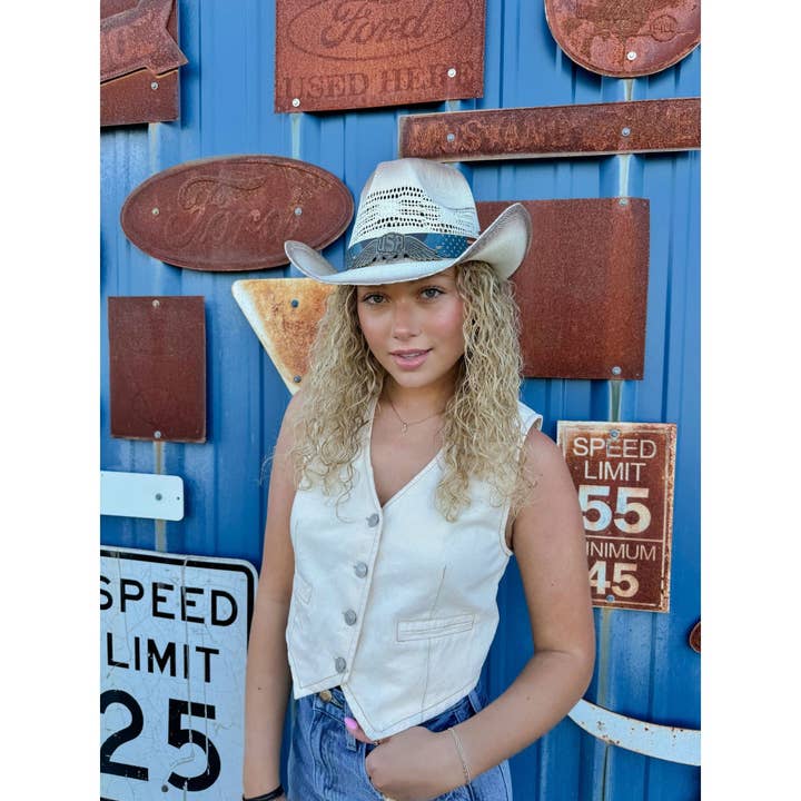 MiMi Wholesale - Wholesale Cowboy Hat - Women's - CBC0013 American Flag Tea Stain Cowboy Hat