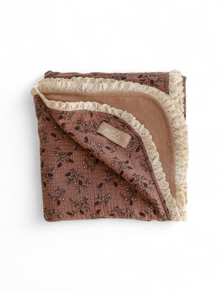 PETITE EvelinaApparel - Vente Couverture de lit – enfant et bébé - Couverture en mousseline / Floral moka