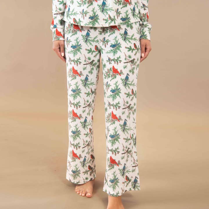 Winter Birds Pajama Pants | Cardinal and Blue Jay PJ Bottoms for wholesale by Amanda Blu