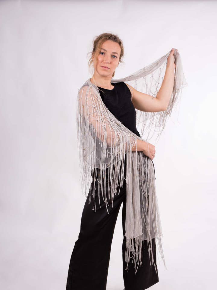 Tulle Fringe Party Shawl for wholesale by MR Complements
