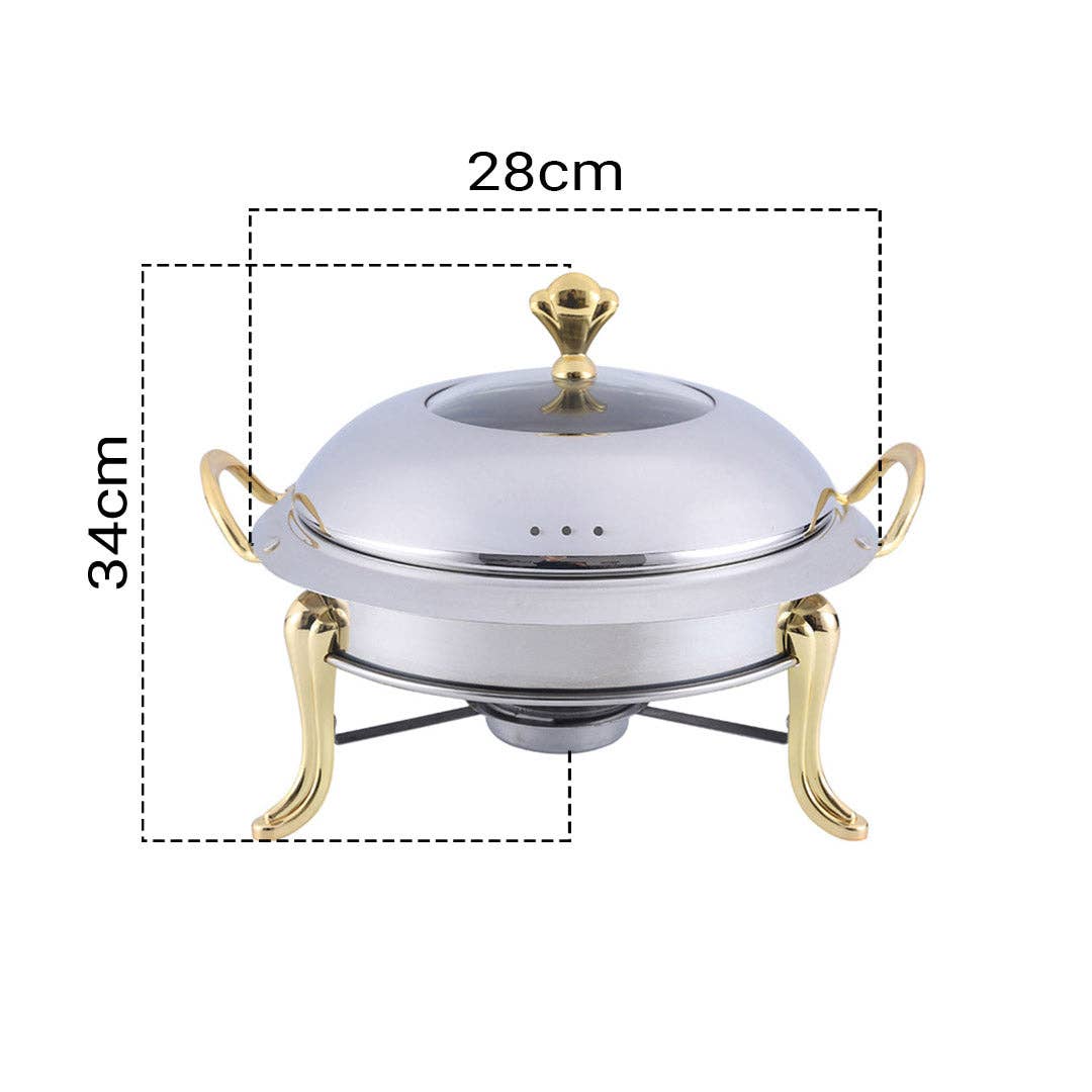 SOGA International Pty Ltd - Wholesale Food storage container - SOGA 2X Stainless Steel Gold Accents Round Buffet Chafing Dish Cater Food Warmer Chafer with Glass Top Lid5