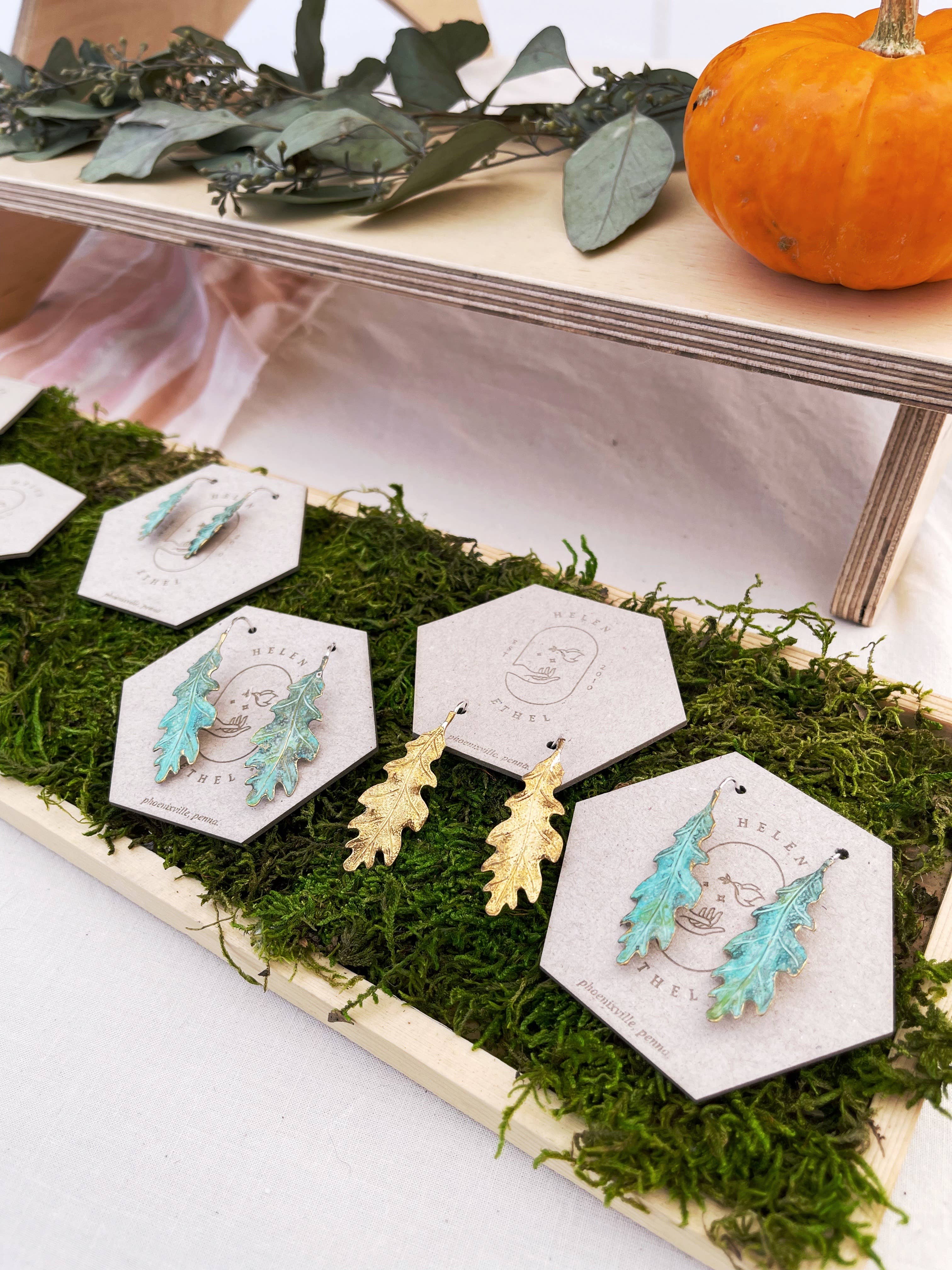 Helen Ethel Jewelry - Vente Boucles d'oreilles pendantes - Boucles d'oreilles en laiton Oak Leaf4