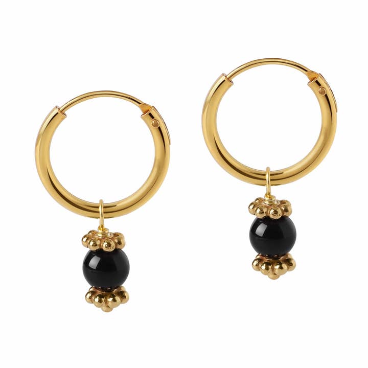 Guld belagte Hoops med sort Onyx for engroshandel hos Juulry