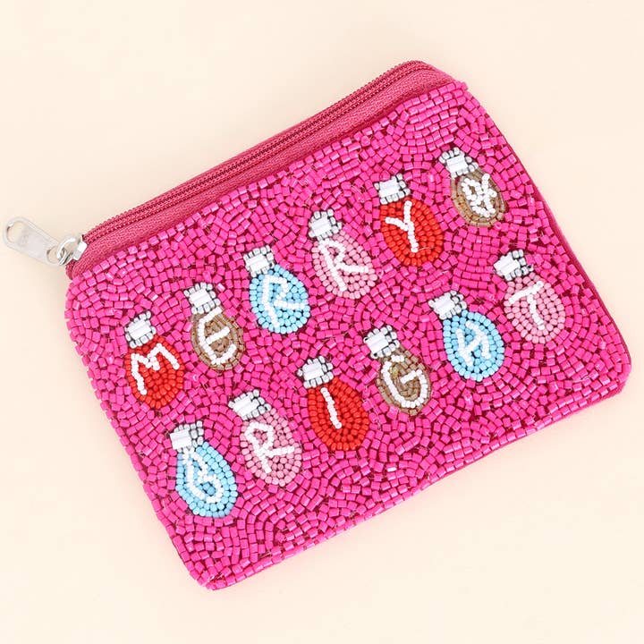 SP Sophia Collection - Wholesale Coin Purse - Women's - Merry Bright Christmas Beaded Coin Bag
