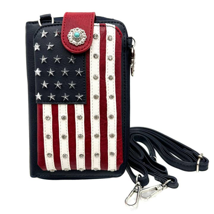 Red White and Blue US Flag Phone Wallet for wholesale by Lunar Deer