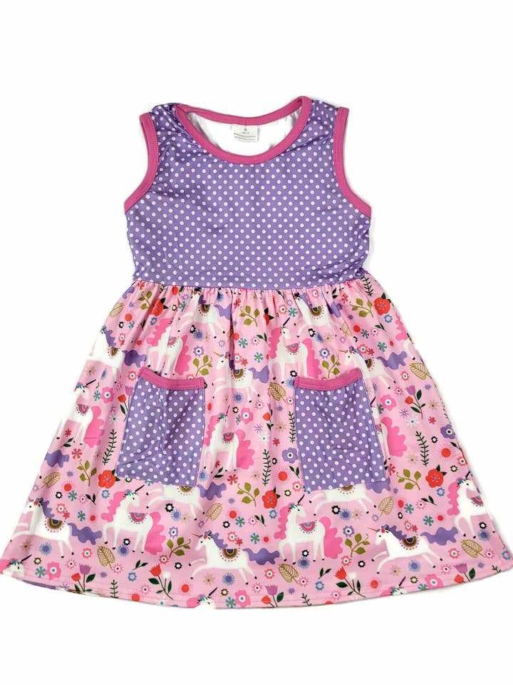 Enhjørning Forlomme Mælk Silke Tank Kjole for engroshandel hos Great Lakes Kids Apparel