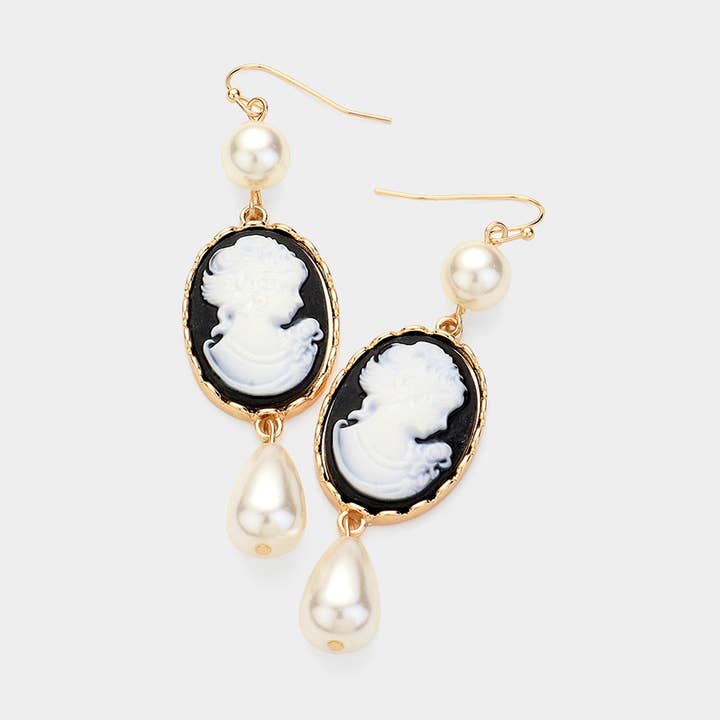 Sensibling Corp. - Wholesale Dangle Earrings - Pearl Pointed Cameo Dangle Earrings6