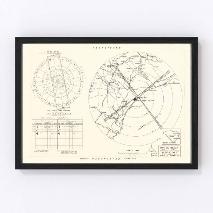 Vintage Map of the Myrtle Beach Air Base Vicinity, 1952 for wholesale by Ted's Vintage Art