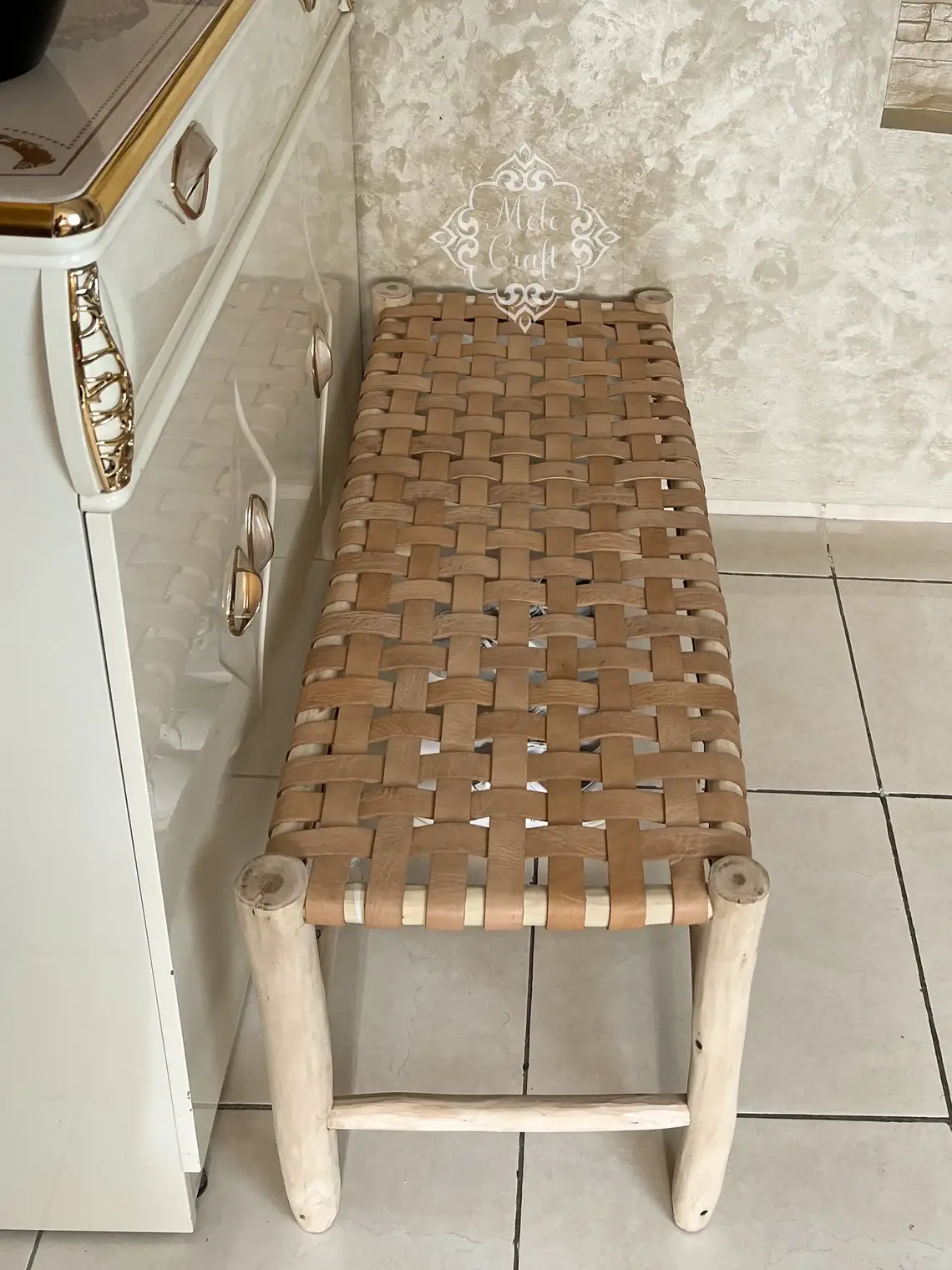 Melecraft - Wholesale Bench - Wicker Wood Leather bench, Handmade Bench, Wood Work Bench4