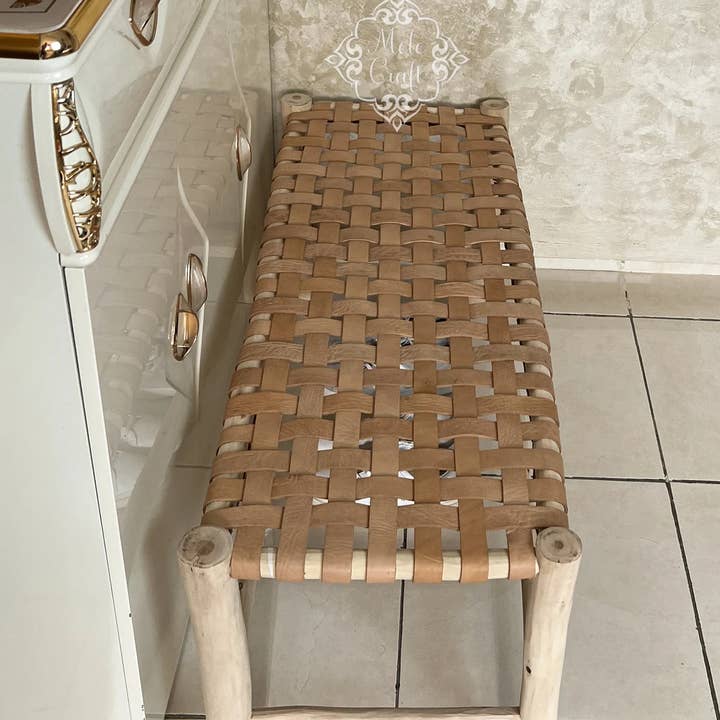 Melecraft - Wholesale Bench - Wicker Wood Leather bench, Handmade Bench, Wood Work Bench4