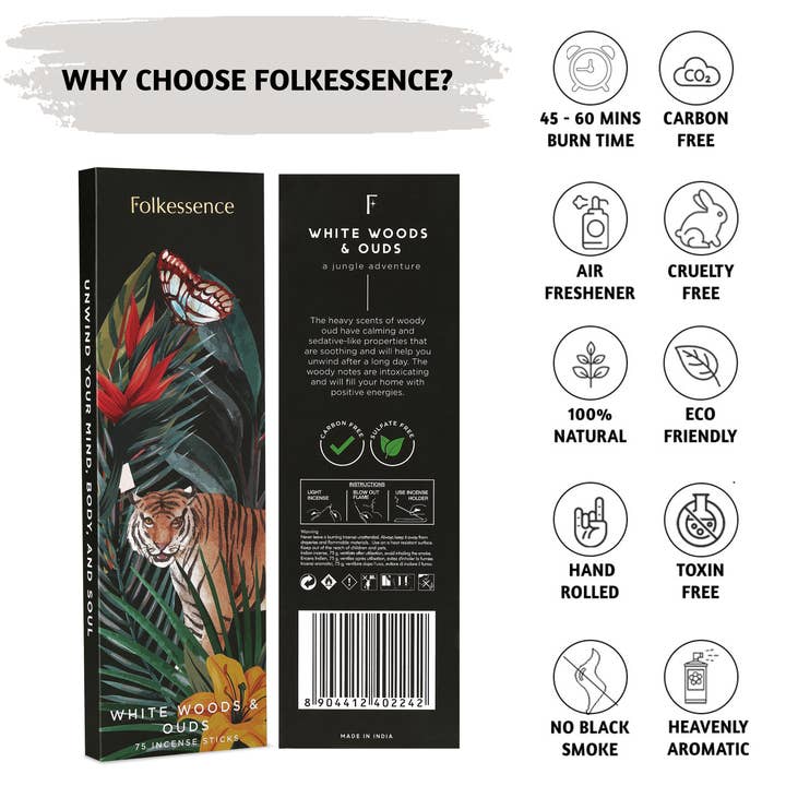 Folkhomes Global Inc - Vendita all'ingrosso Incensi - Confezione da 75 bastoncini di incenso, naturali e non tossici, in legno bianco
