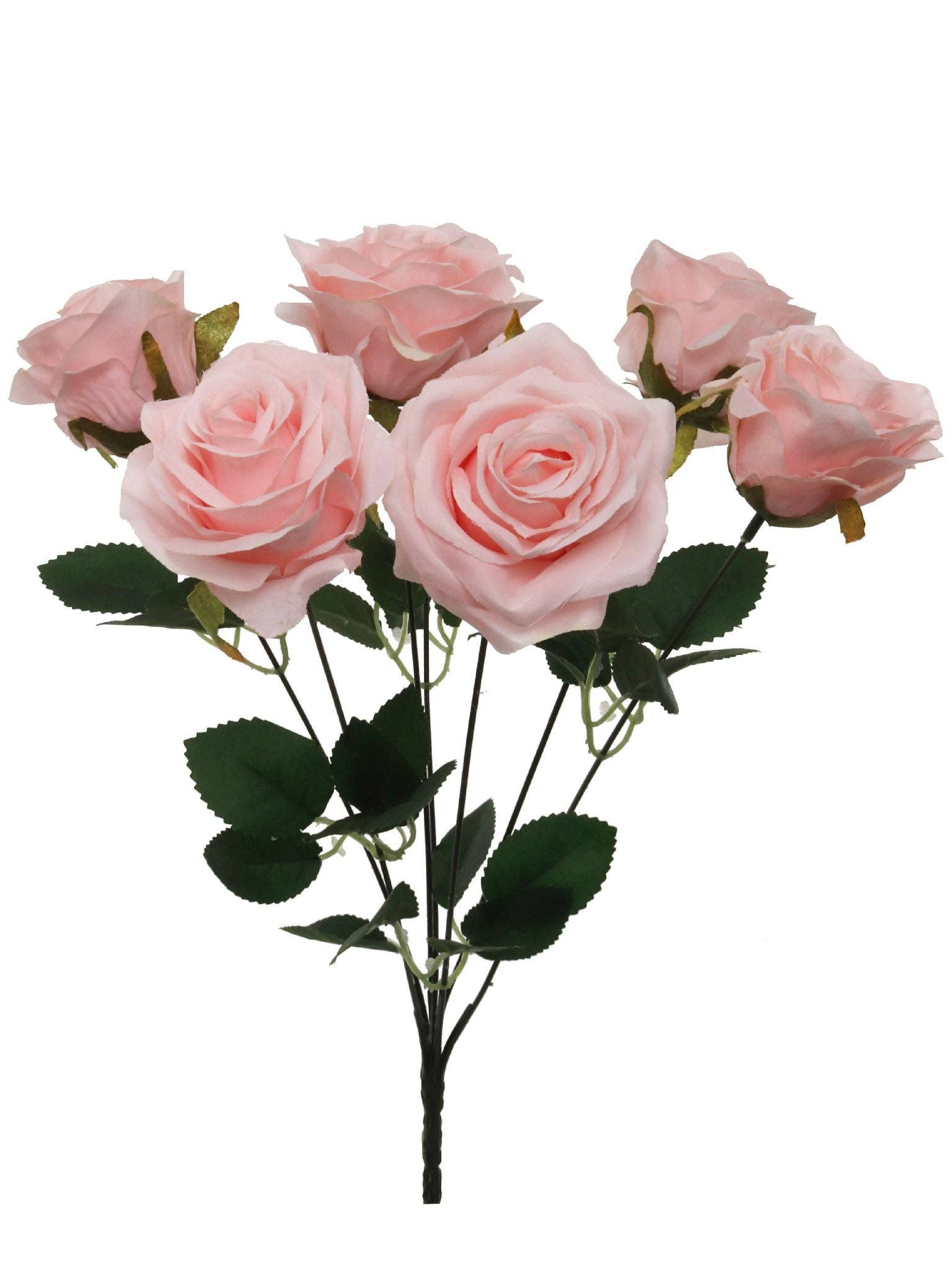 Larksilk - Wholesale Artificial Flowers - 3PC 16" Pink ROSE BUSH W/7 FLOWERS