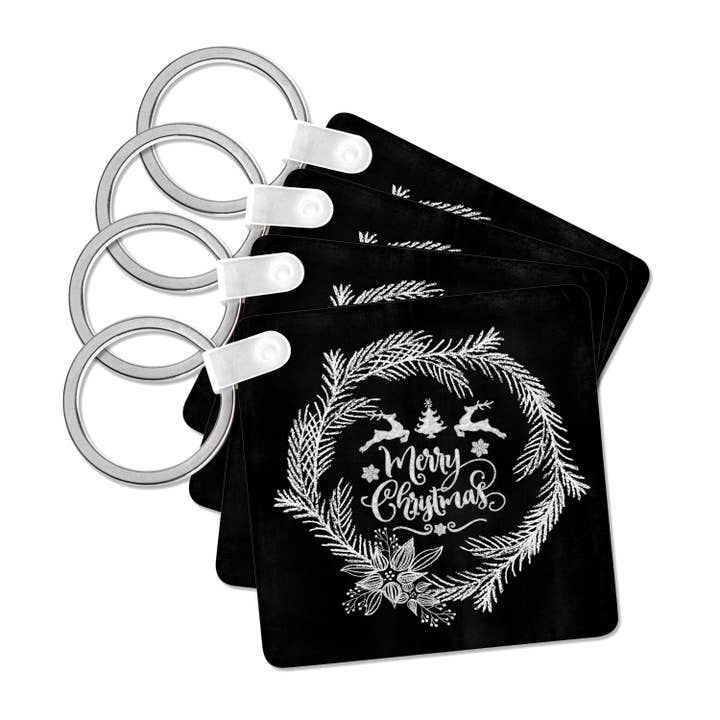 3dRose - Wholesale Keychain - Unisex - 3dRose, Merry Christmas-Trendy Chalkboard Xmas Wreath and Typography, Key Chain