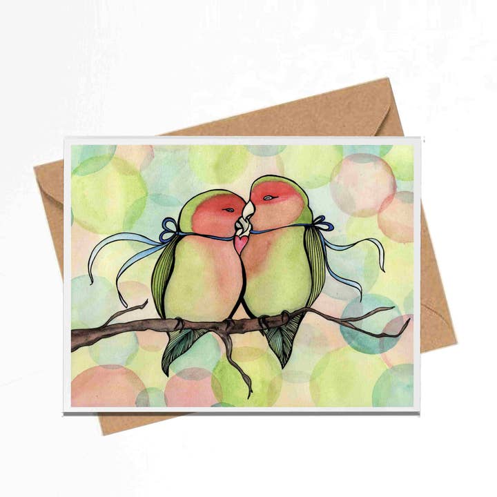Carte-note « Love Birds » faite à la main pour la vente par PinkPolish Design