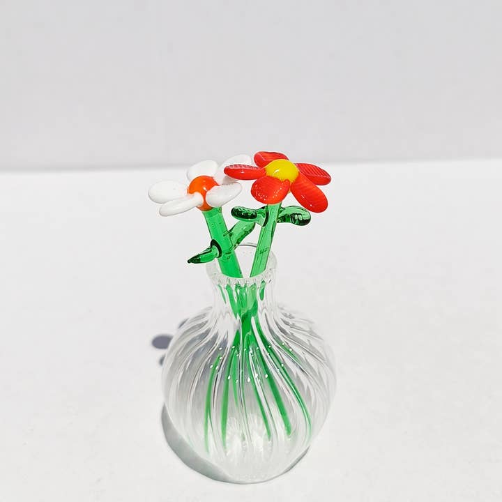 Adamodart - Vendita all'ingrosso Statuette decorative - Bouquet di margherite in vetro lavorato a lume, Mini figurina di fiori, Gerbera2