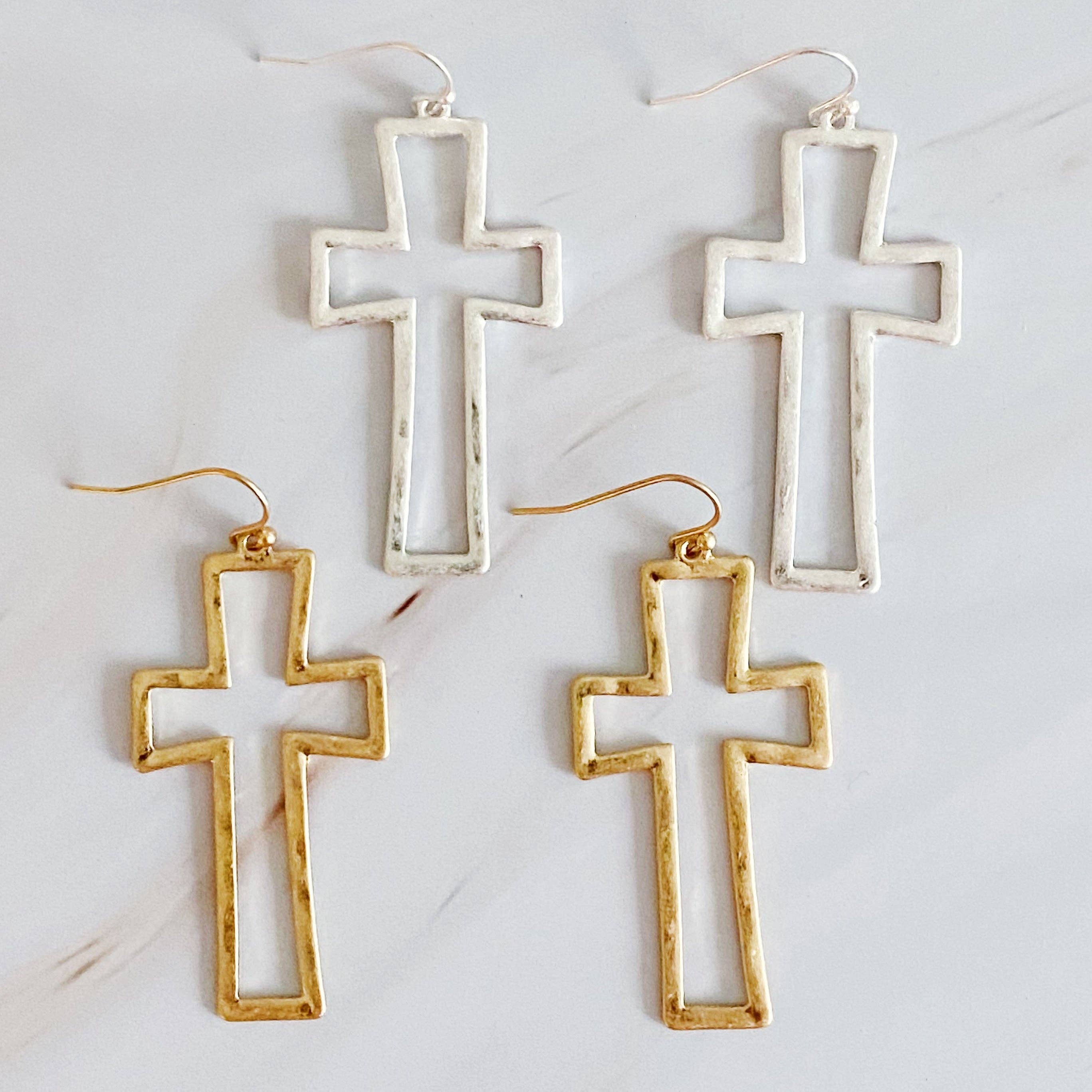 Ellison+Young - Wholesale Dangle Earrings - Dangle Cross Outlined Earrings7